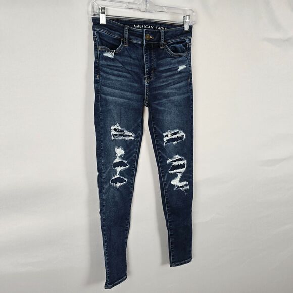American Eagle Jegging Women's 0 Short Blue Next Level Stretch Distressed - Picture 14 of 16